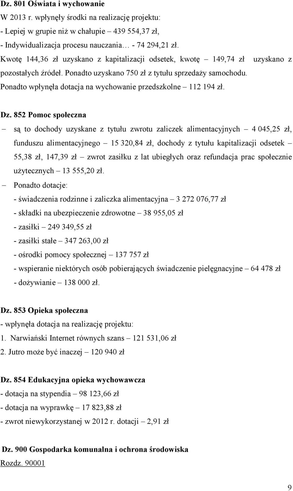 Ponadto wpłynęła dotacja na wychowanie przedszkolne 112 194 zł. Dz.