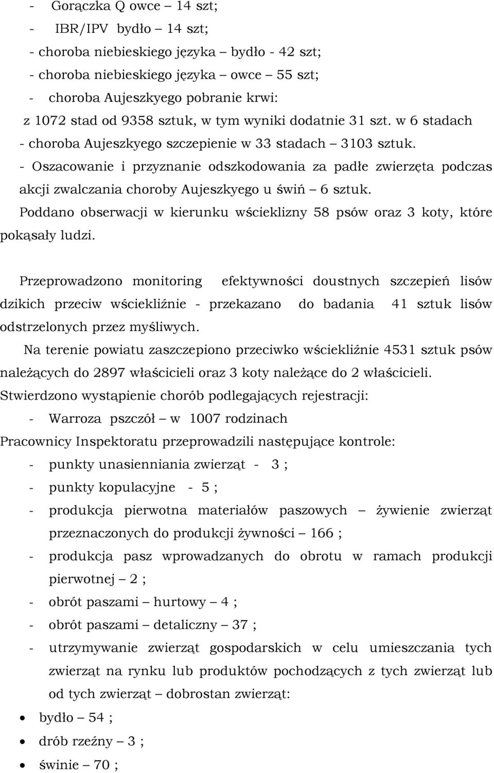 - Oszacowanie i przyznanie odszkodowania za padłe zwierzęta podczas akcji zwalczania choroby Aujeszkyego u świń 6 sztuk.