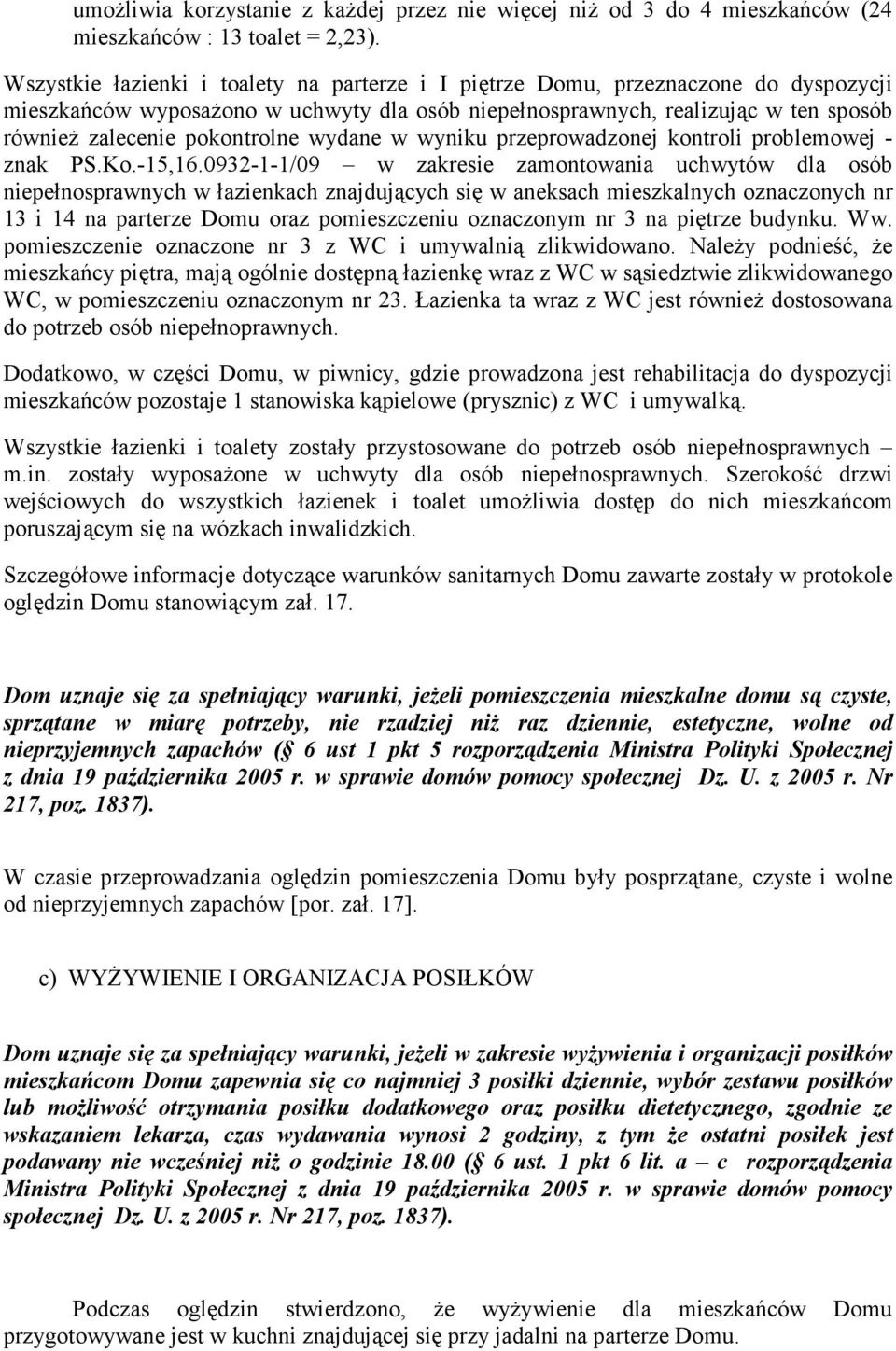 pokontrolne wydane w wyniku przeprowadzonej kontroli problemowej - znak PS.Ko.-15,16.