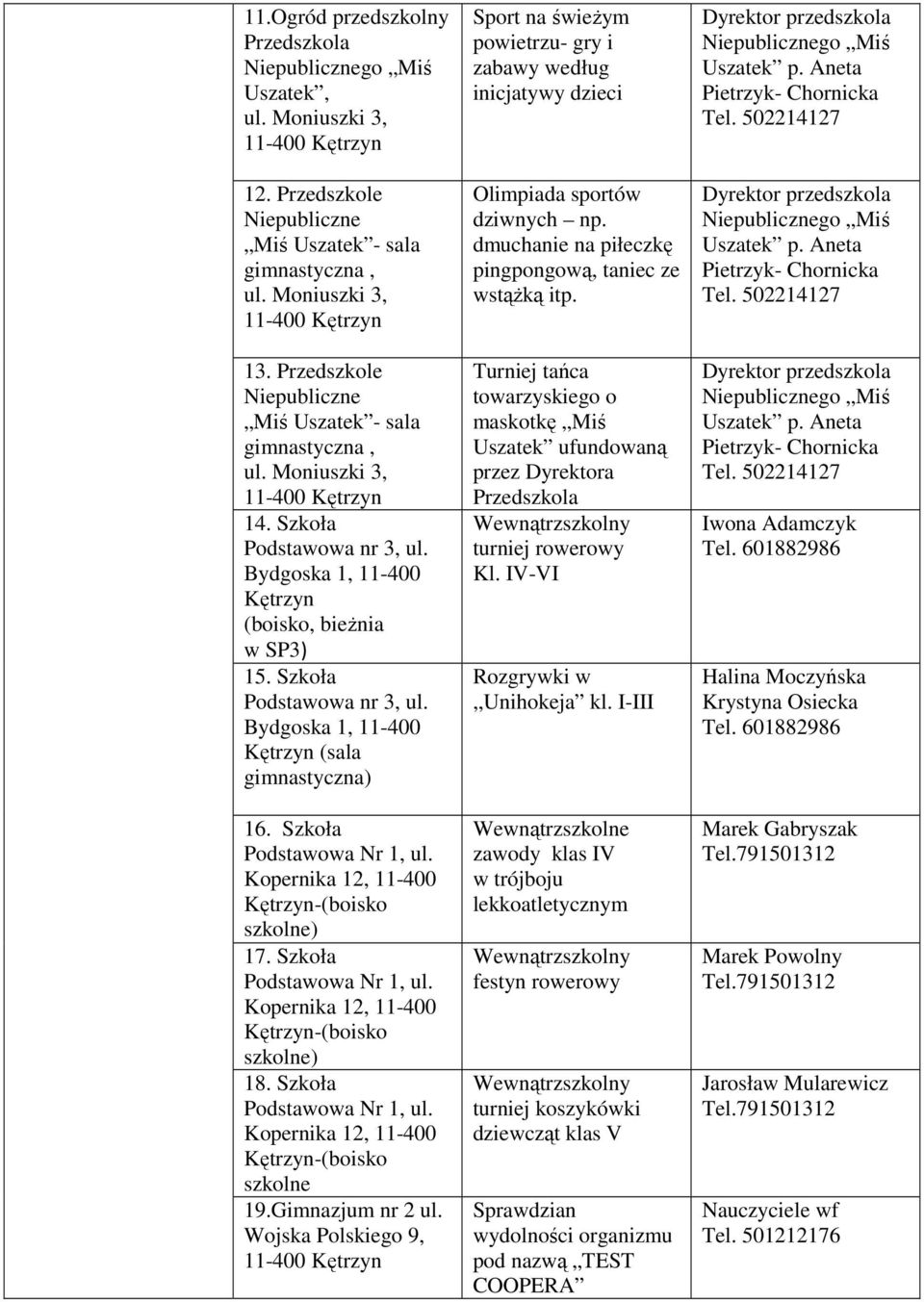 Sport na świeżym powietrzu- gry i zabawy według inicjatywy dzieci Olimpiada sportów dziwnych np. dmuchanie na piłeczkę pingpongową, taniec ze wstążką itp.