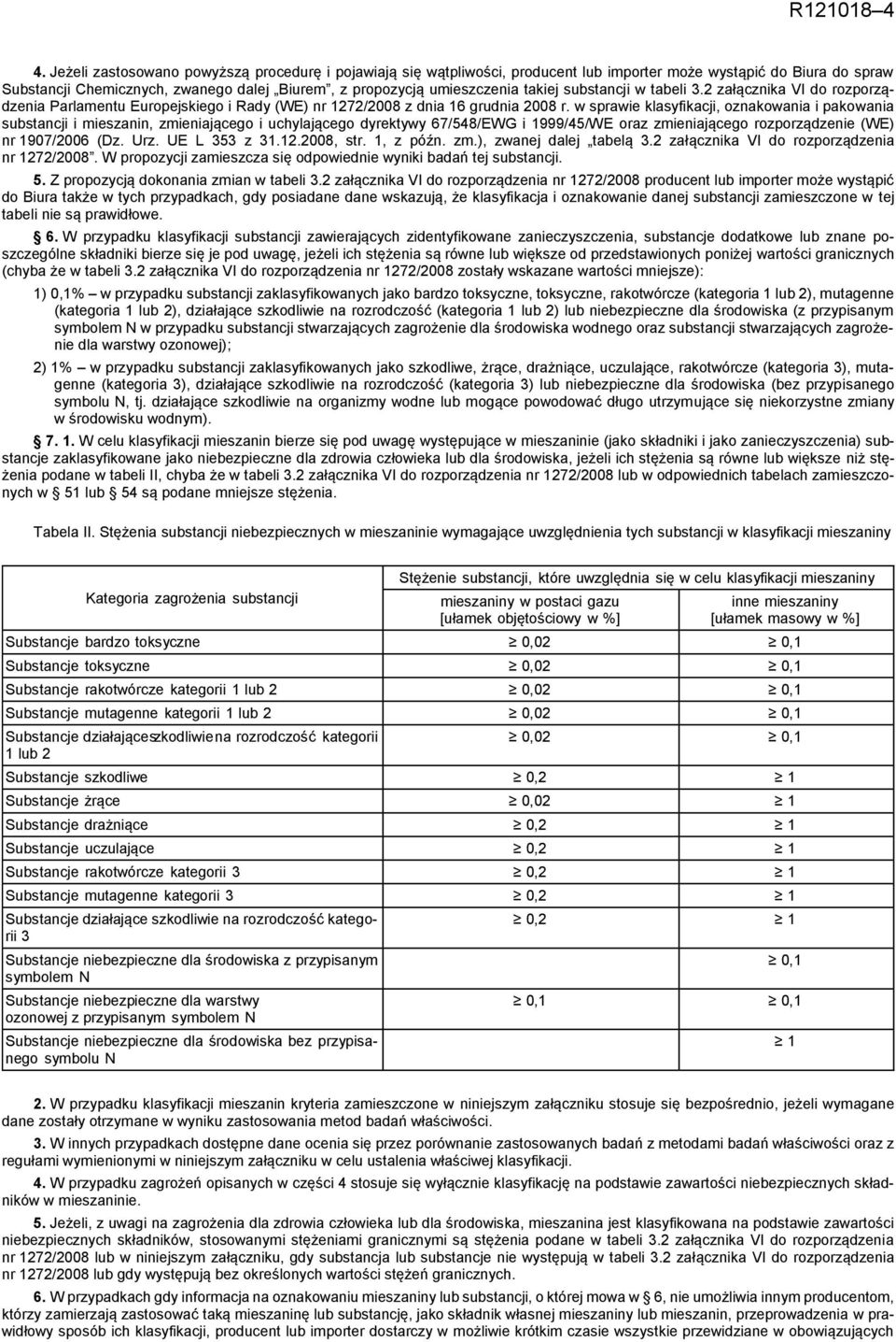 takiej substancji w tabeli 3.2 załącznika VI do rozporządzenia Parlamentu Europejskiego i Rady (WE) nr 1272/2008 z dnia 16 grudnia 2008 r.