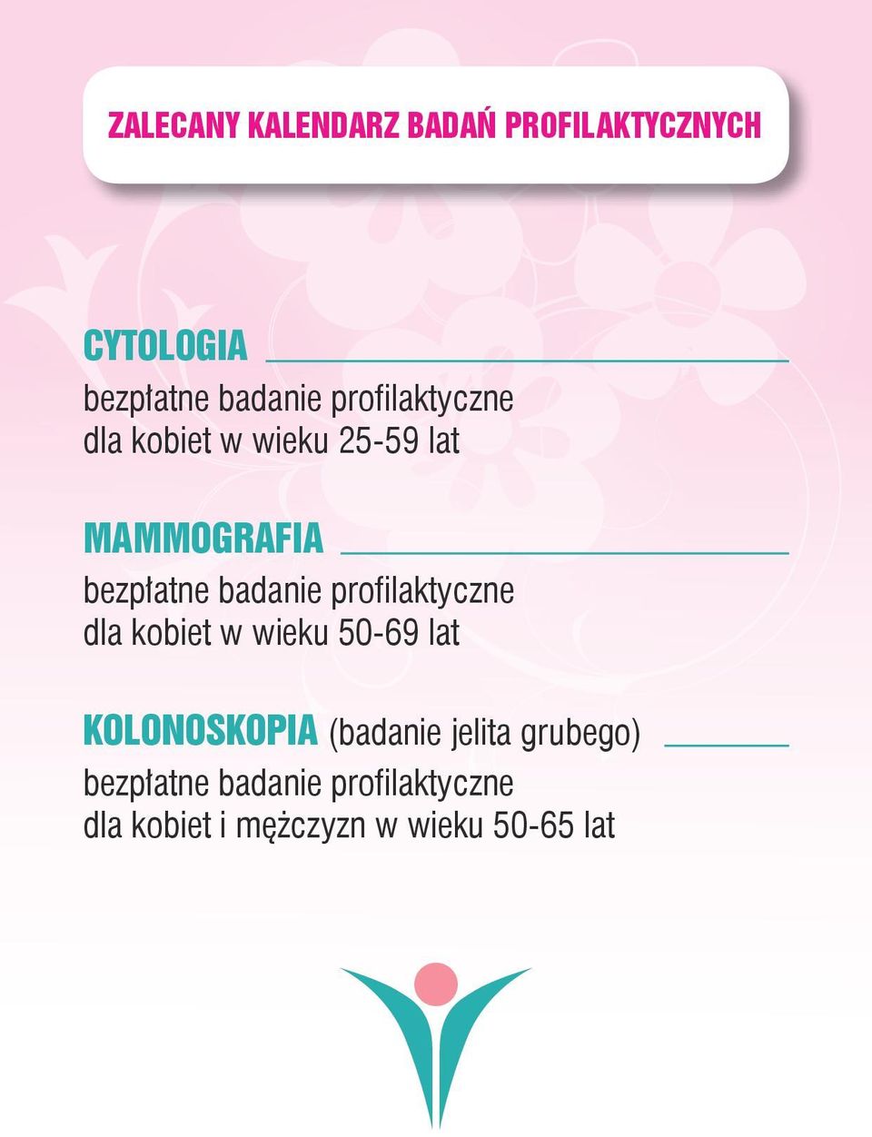 profilaktyczne dla kobiet w wieku 50-69 lat KOLONOSKOPIA (badanie jelita