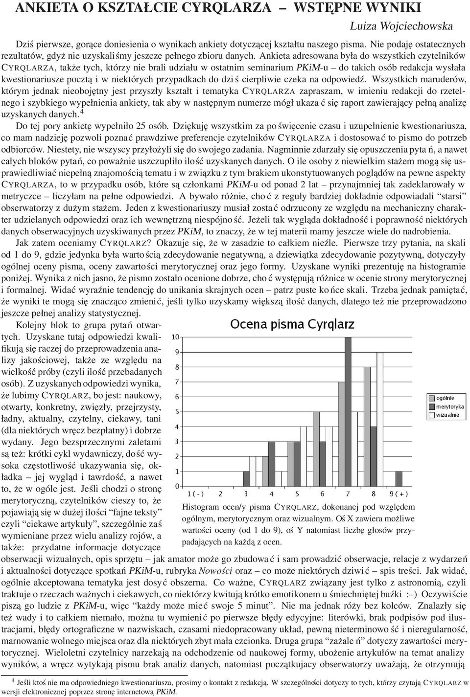 Ankieta adresowana była do wszystkich czytelników CYRQLARZA, także tych, którzy nie brali udziału w ostatnim seminarium PKiM-u do takich osób redakcja wysłała kwestionariusze pocztą i w niektórych