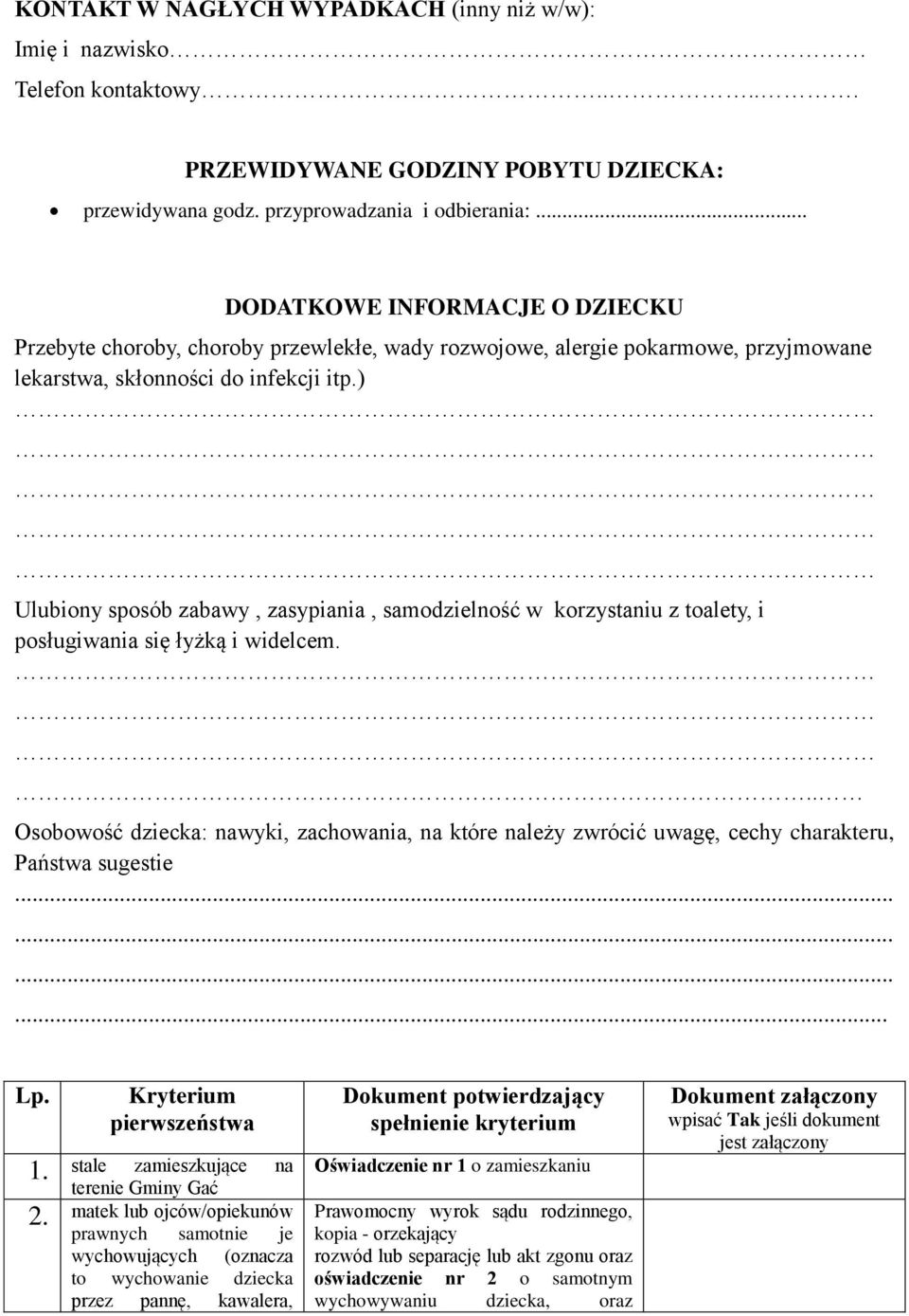 ) Ulubiony sposób zabawy, zasypiania, samodzielność w korzystaniu z toalety, i posługiwania się łyżką i widelcem.