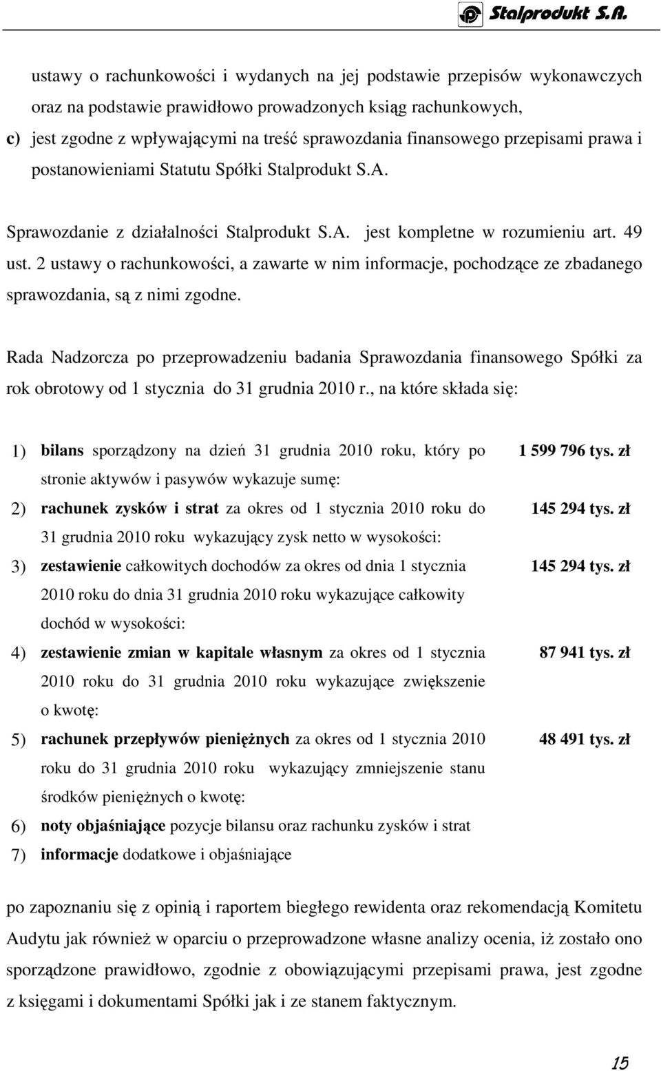 2 ustawy o rachunkowości, a zawarte w nim informacje, pochodzące ze zbadanego sprawozdania, są z nimi zgodne.