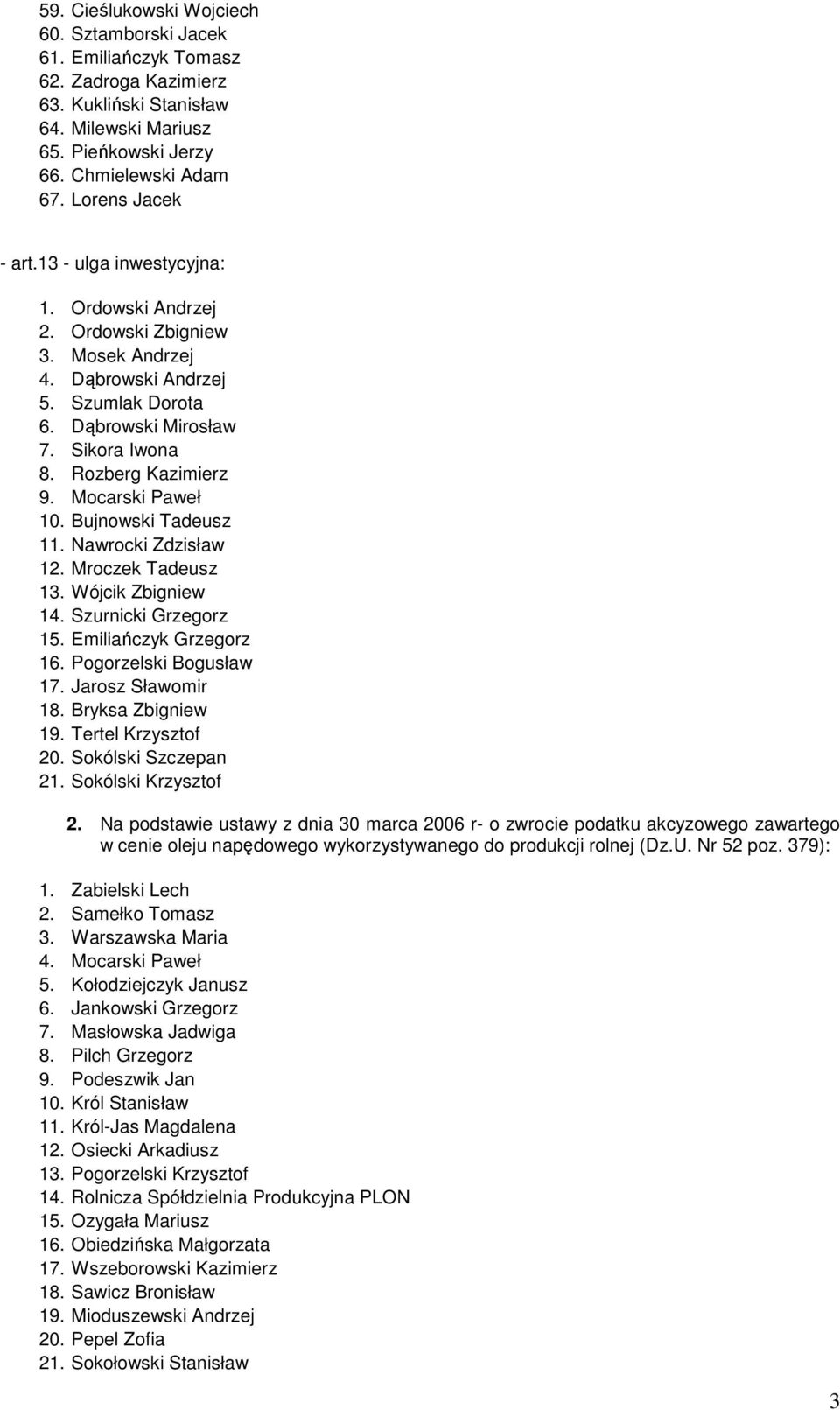 Rozberg Kazimierz 9. Mocarski Paweł 10. Bujnowski Tadeusz 11. Nawrocki Zdzisław 12. Mroczek Tadeusz 13. Wójcik Zbigniew 14. Szurnicki Grzegorz 15. Emiliańczyk Grzegorz 16. Pogorzelski Bogusław 17.