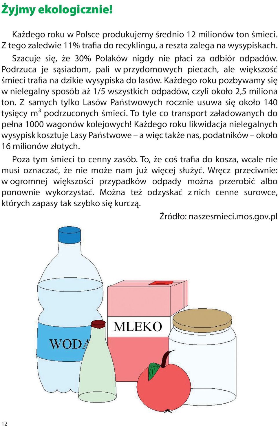 Każdego roku pozbywamy się w nielegalny sposób aż 1/5 wszystkich odpadów, czyli około 2,5 miliona ton. Z samych tylko Lasów Państwowych rocznie usuwa się około 140 tysięcy m³ podrzuconych śmieci.