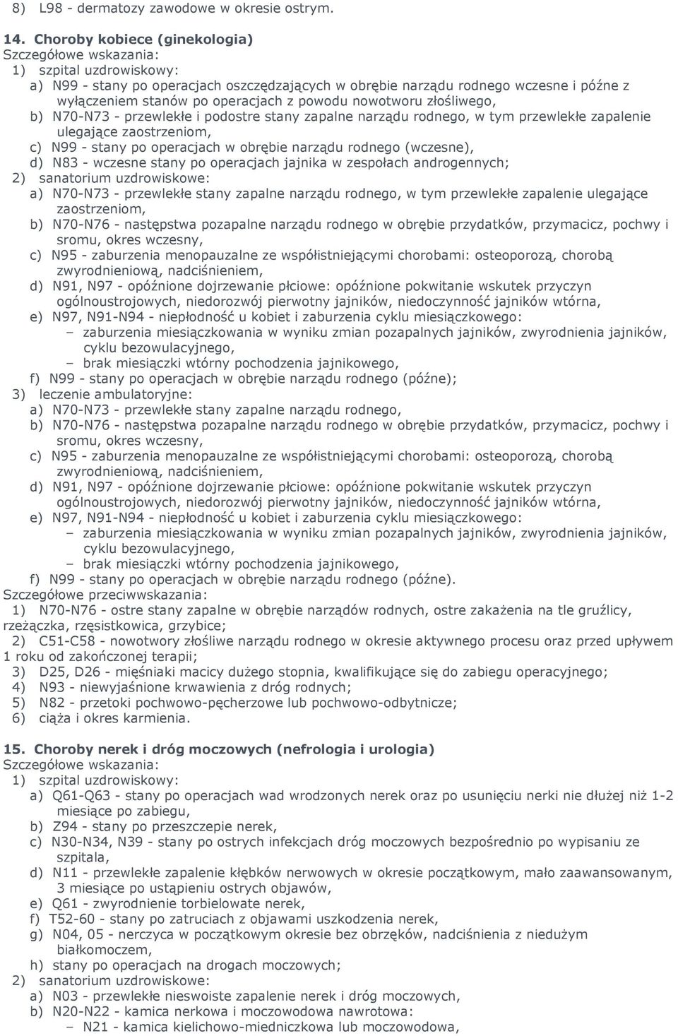 przewlekłe i podostre stany zapalne narządu rodnego, w tym przewlekłe zapalenie ulegające zaostrzeniom, c) N99 - stany po operacjach w obrębie narządu rodnego (wczesne), d) N83 - wczesne stany po