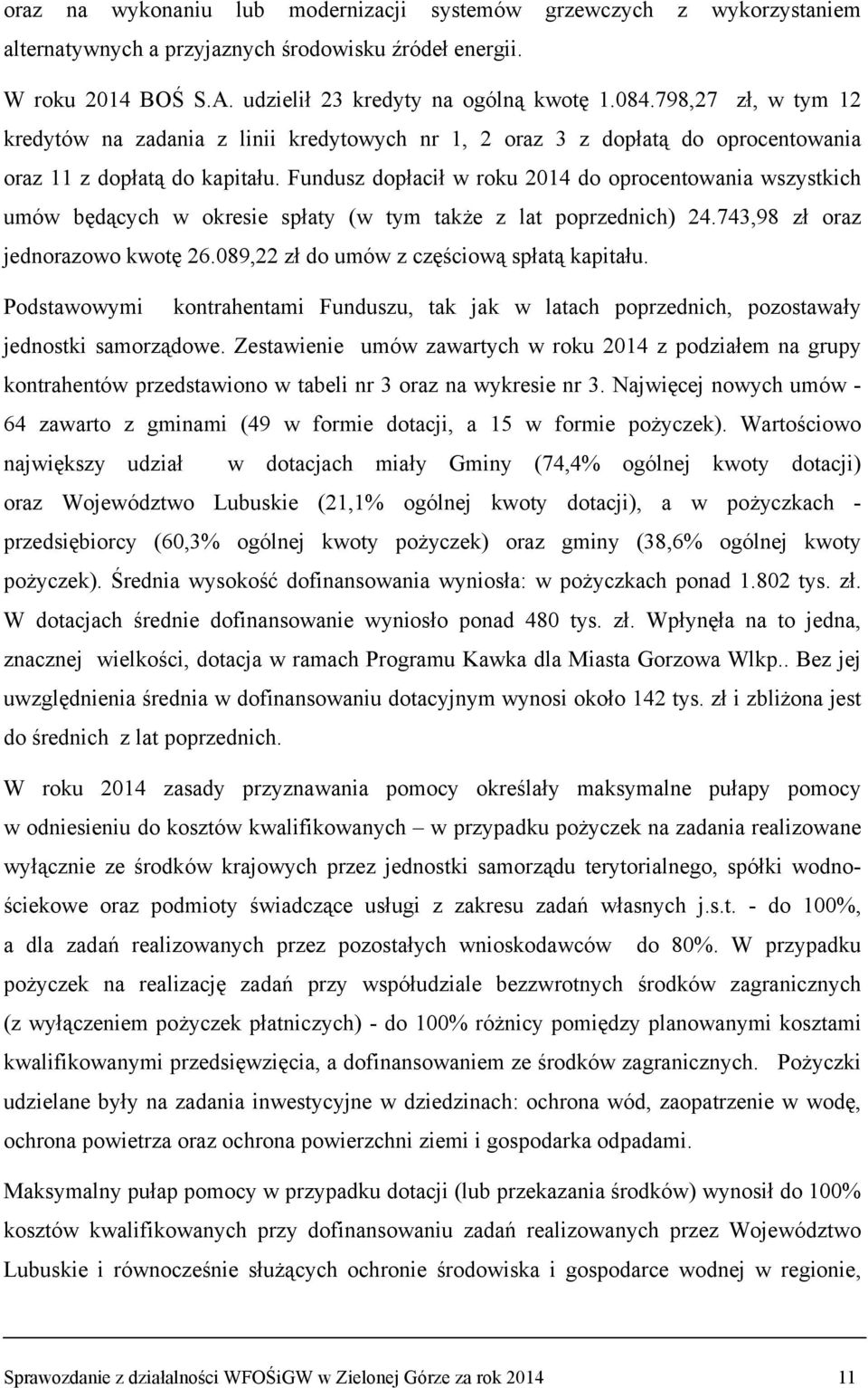 Fundusz dopłacił w roku 2014 do oprocentowania wszystkich umów będących w okresie spłaty (w tym także z lat poprzednich) 24.743,98 zł oraz jednorazowo kwotę 26.