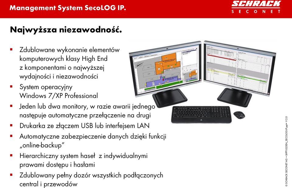 operacyjny Windows 7/XP Professional Jeden lub dwa monitory, w razie awarii jednego następuje automatyczne przełączenie na
