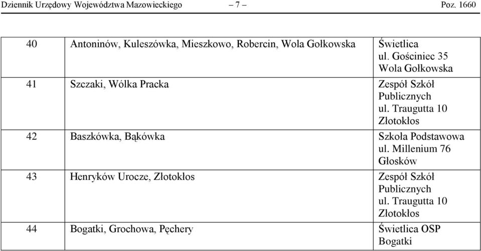 Gościniec 35 Wola Gołkowska 41 Szczaki, Wólka Pracka ul.