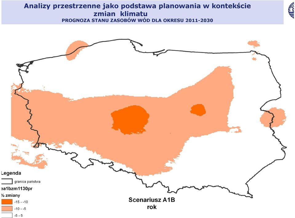 Rezultaty - procentowe zmiany opadu średniego rocznego oraz dla półroczy hydrologicznych w stosunku do okresu referencyjnego 1971-1990,