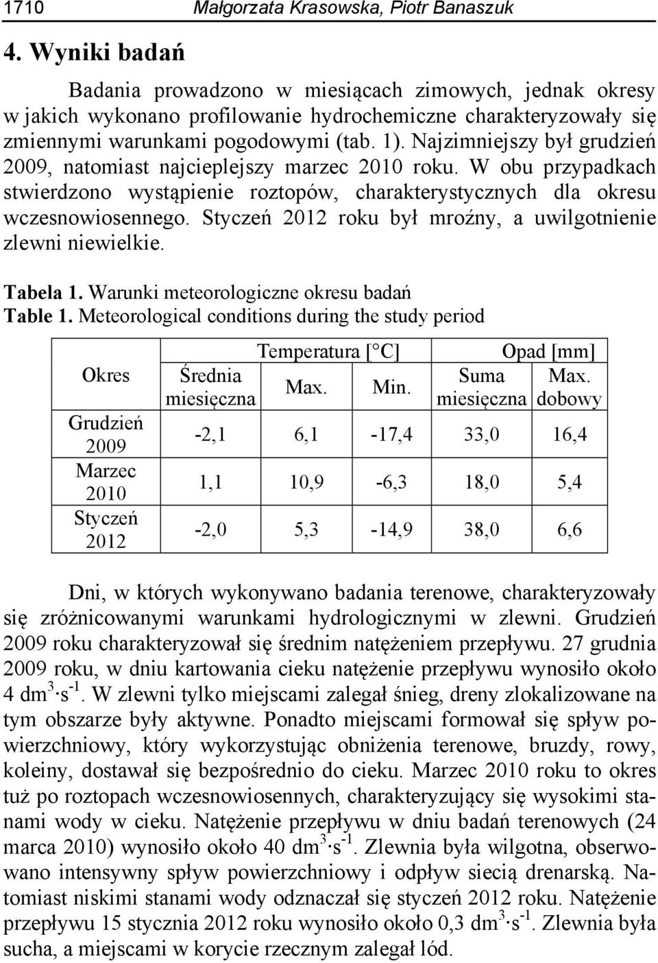 Najzimniejszy był grudzień 2009, natomiast najcieplejszy marzec 2010 roku. W obu przypadkach stwierdzono wystąpienie roztopów, charakterystycznych dla okresu wczesnowiosennego.