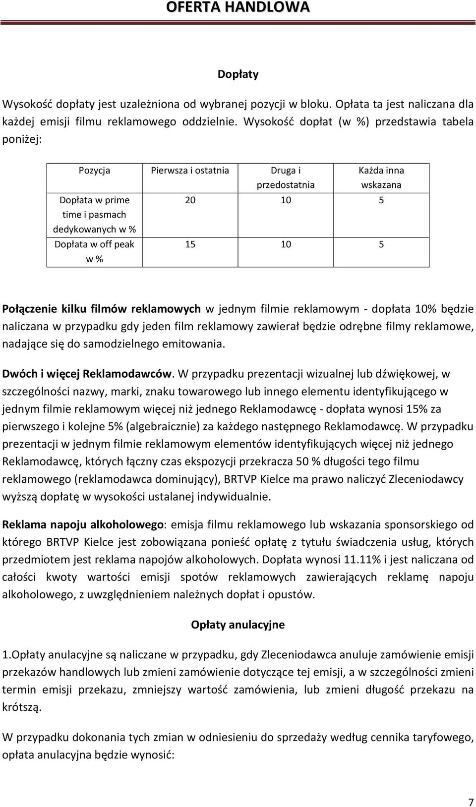 10 5 Połączenie kilku filmów reklamowych w jednym filmie reklamowym - płata 10% będzie naliczana w przypadku gdy jeden film reklamowy zawierał będzie odrębne filmy reklamowe, nadające się