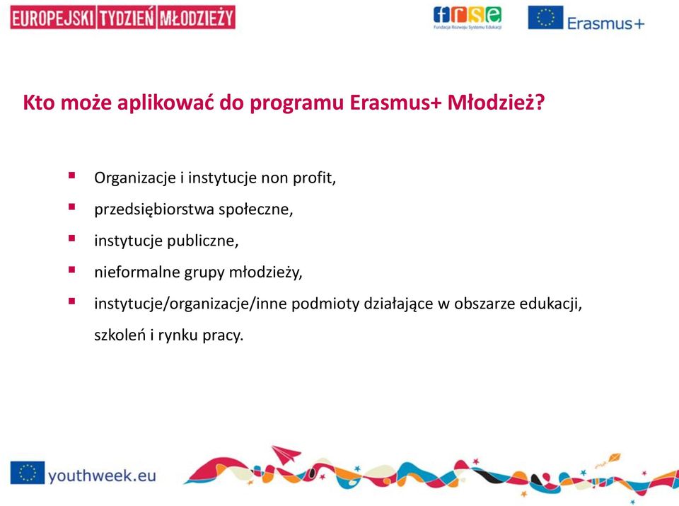 instytucje publiczne, nieformalne grupy młodzieży,