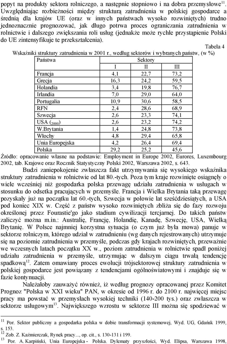 proces ograniczania zatrudnienia w rolnictwie i dalszego zwiększania roli usług (jednakże może rychłe przystąpienie Polski do UE zintensyfikuje te przekształcenia).
