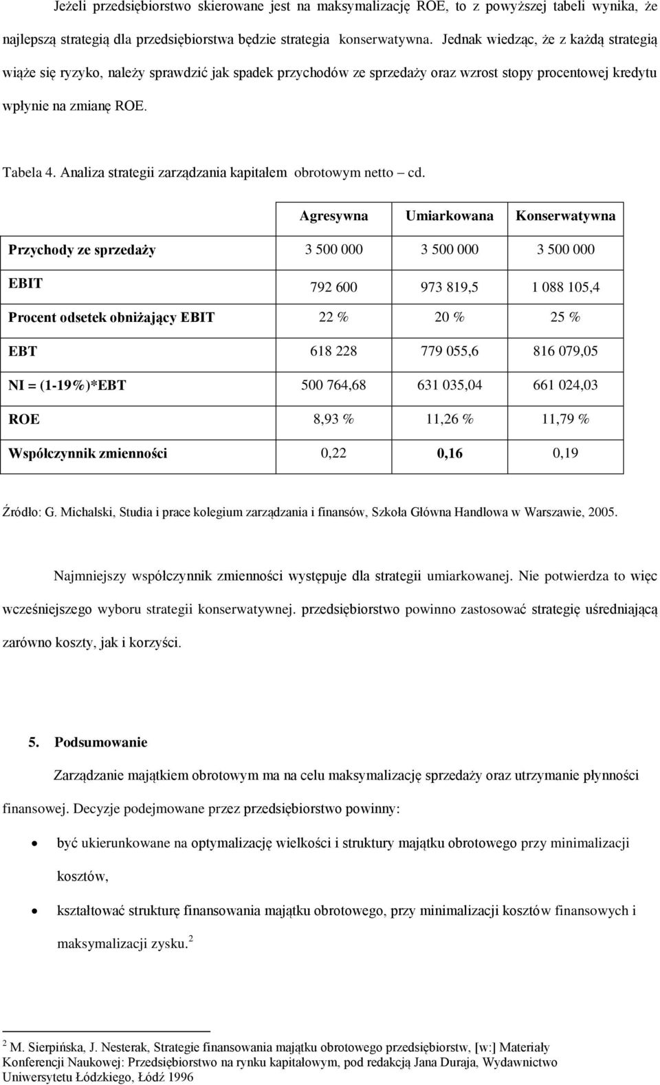 Analiza strategii zarządzania kapitałem obrotowym netto cd.