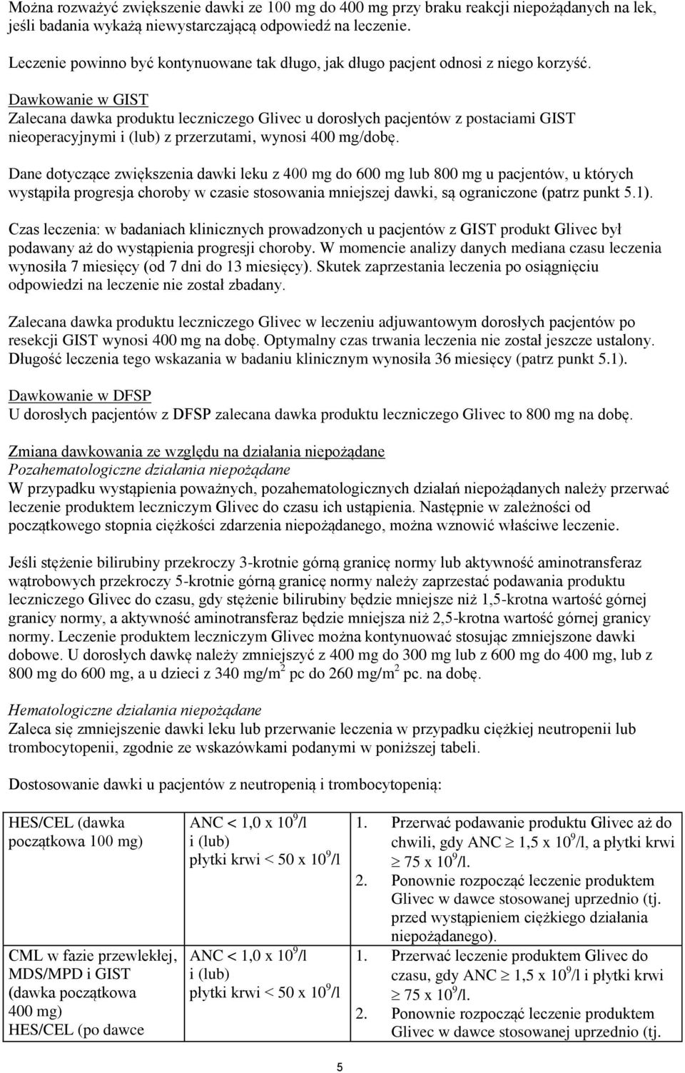Dawkowanie w GIST Zalecana dawka produktu leczniczego Glivec u dorosłych pacjentów z postaciami GIST nieoperacyjnymi i (lub) z przerzutami, wynosi 400 mg/dobę.