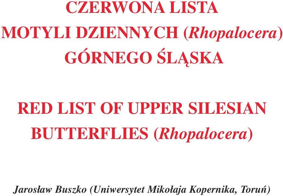 UPPER SILESIAN BUTTERFLIES (Rhopalocera)