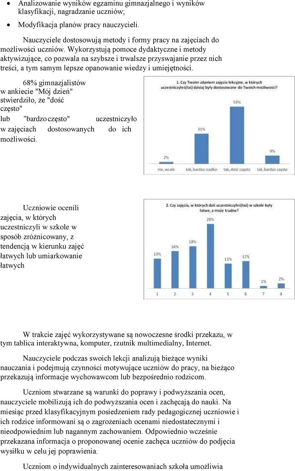 Wykorzystują pomoce dydaktyczne i metody aktywizujące, co pozwala na szybsze i trwalsze przyswajanie przez nich treści, a tym samym lepsze opanowanie wiedzy i umiejętności.