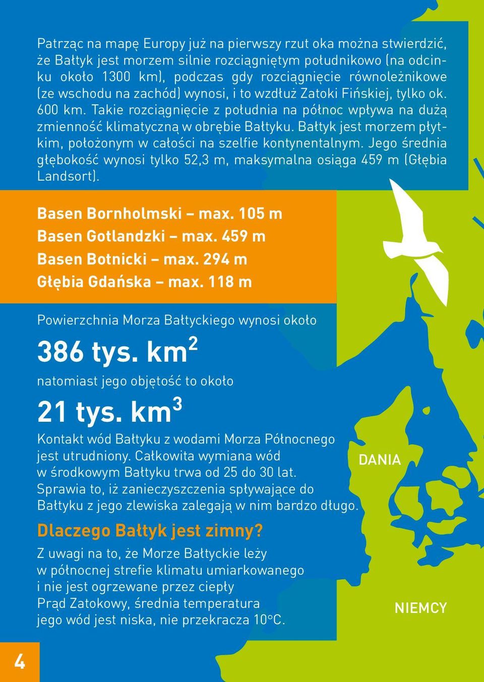 Bałtyk jest morzem płytkim, położonym w całości na szelfie kontynentalnym. Jego średnia głębokość wynosi tylko 52,3 m, maksymalna osiąga 459 m (Głębia Landsort). Basen Bornholmski max.