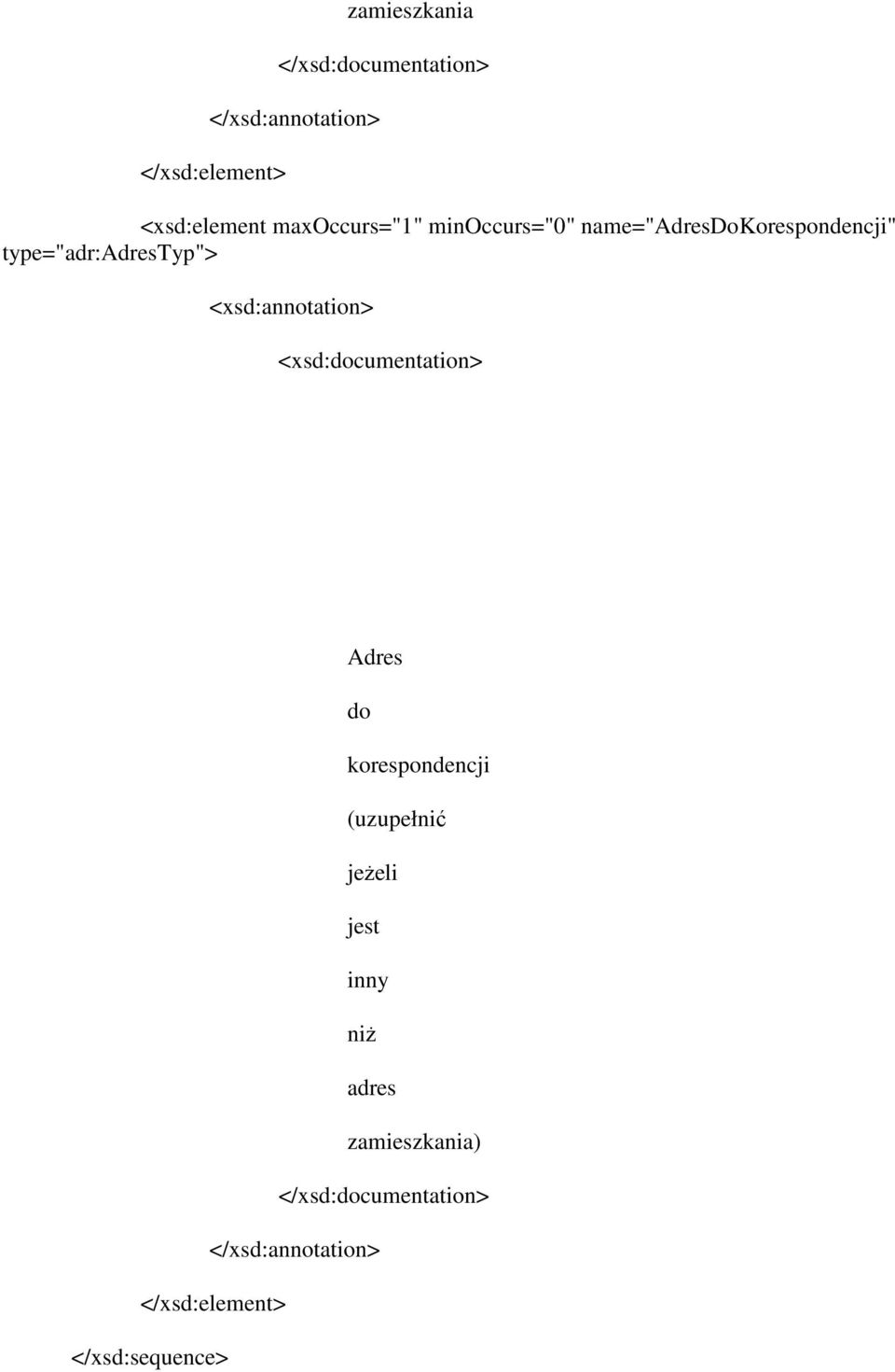 type="adr:adrestyp"> Adres do korespondencji