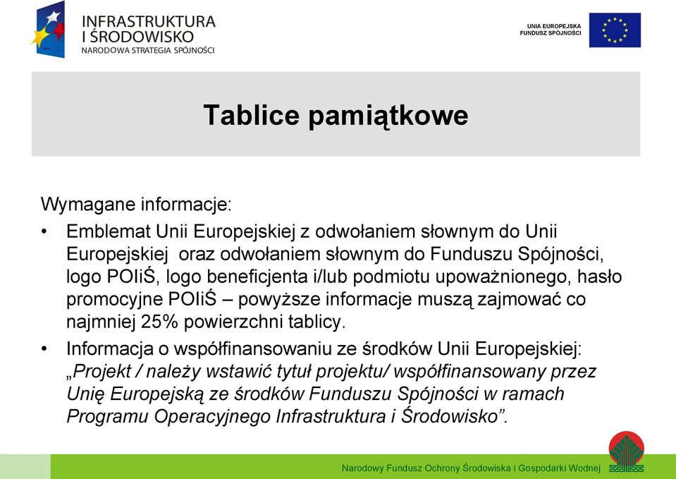 zajmować co najmniej 25% powierzchni tablicy.