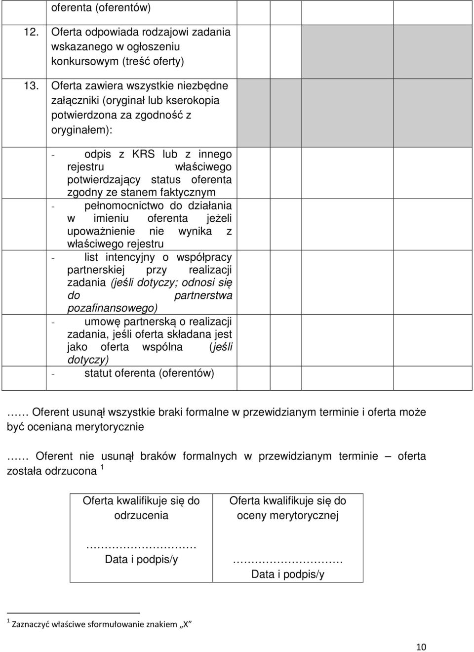 stanem faktycznym - pełnomocnictwo do działania w imieniu oferenta jeżeli upoważnienie nie wynika z właściwego rejestru - list intencyjny o współpracy partnerskiej przy realizacji zadania (jeśli