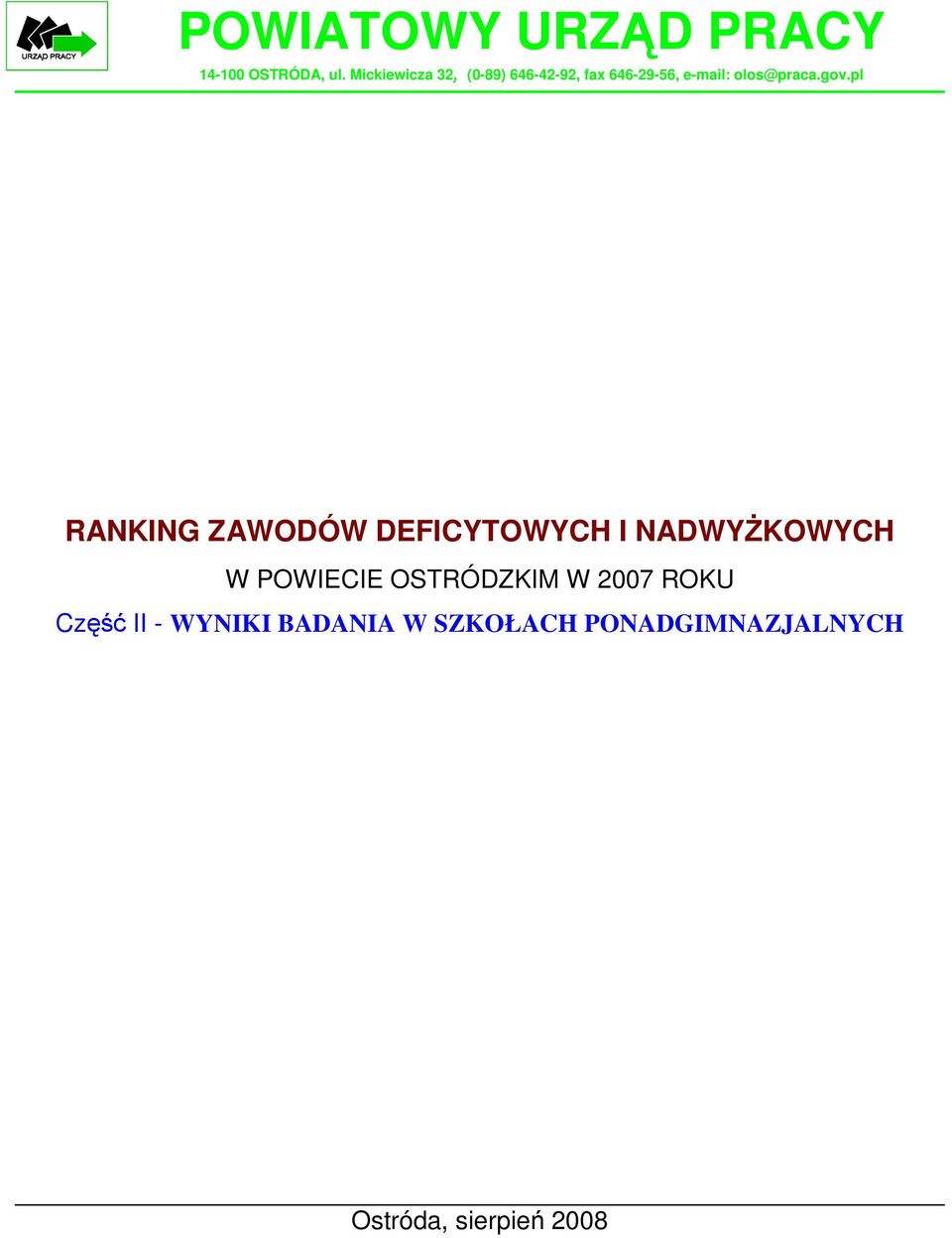 gov.pl RANKING ZAWODÓW DEFICYTOWYCH I NADWYśKOWYCH W POWIECIE