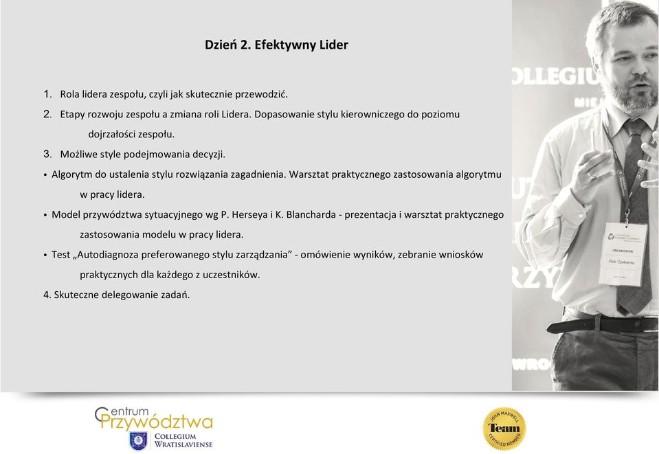 Warsztat praktycznego zastosowania algorytmu w pracy lidera. Model przywództwa sytuacyjnego wg P. Herseya i K.