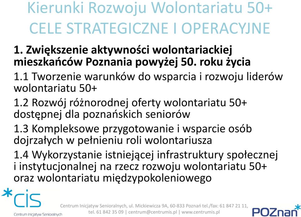 2 Rozwój różnorodnej oferty wolontariatu 50+ dostępnej dla poznańskich seniorów 1.