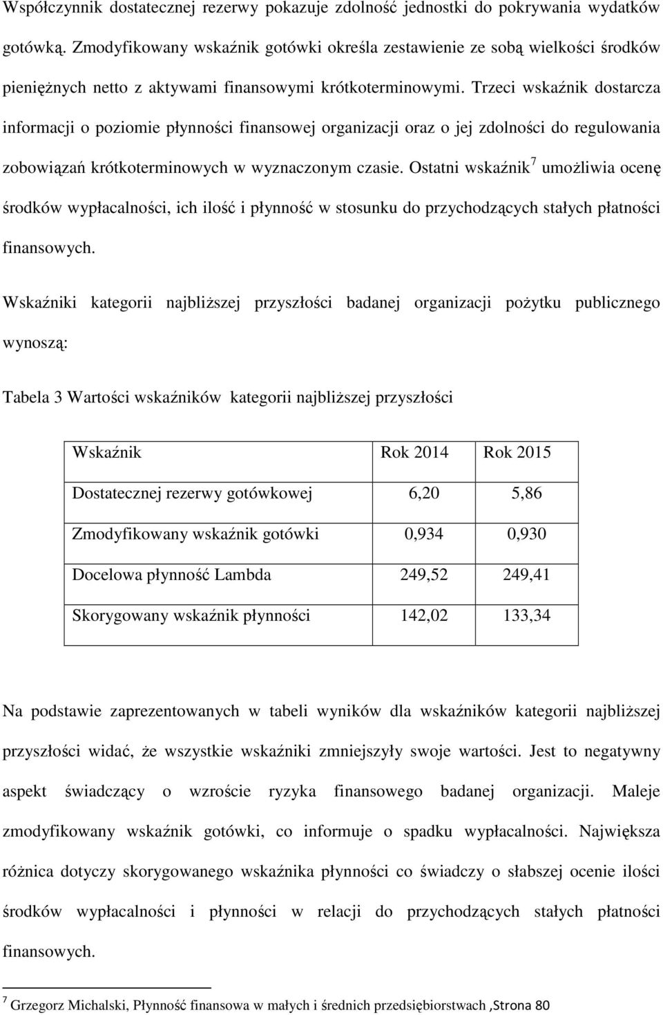 Trzeci wskaźnik dostarcza informacji o poziomie płynności finansowej organizacji oraz o jej zdolności do regulowania zobowiązań krótkoterminowych w wyznaczonym czasie.