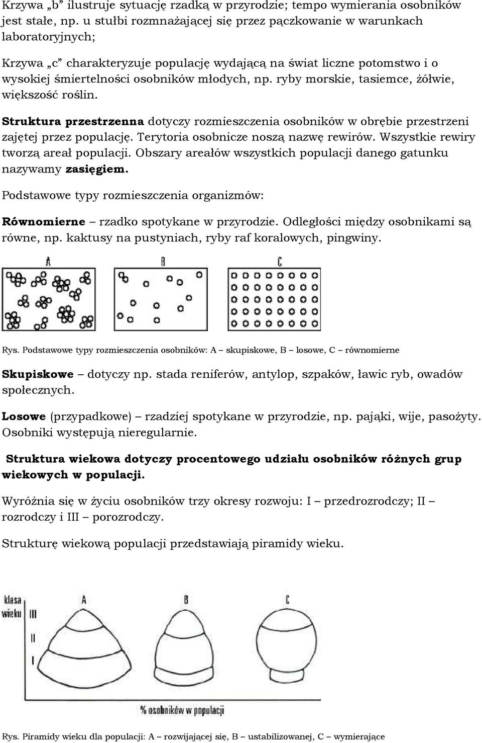 ryby morskie, tasiemce, Ŝółwie, większość roślin. Struktura przestrzenna dotyczy rozmieszczenia osobników w obrębie przestrzeni zajętej przez populację. Terytoria osobnicze noszą nazwę rewirów.