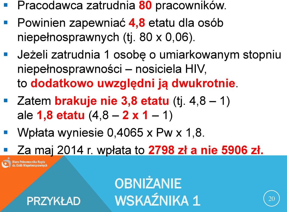 Jeżeli zatrudnia 1 osobę o umiarkowanym stopniu niepełnosprawności nosiciela HIV, to dodatkowo