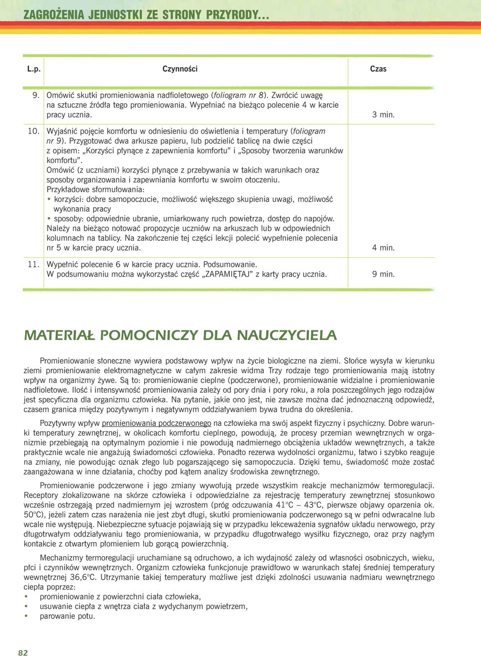 Przygotowaæ dwa arkusze papieru, lub podzieliæ tablicê na dwie czêœci z opisem: Korzyœci p³yn¹ce z zapewnienia komfortu i Sposoby tworzenia warunków komfortu.