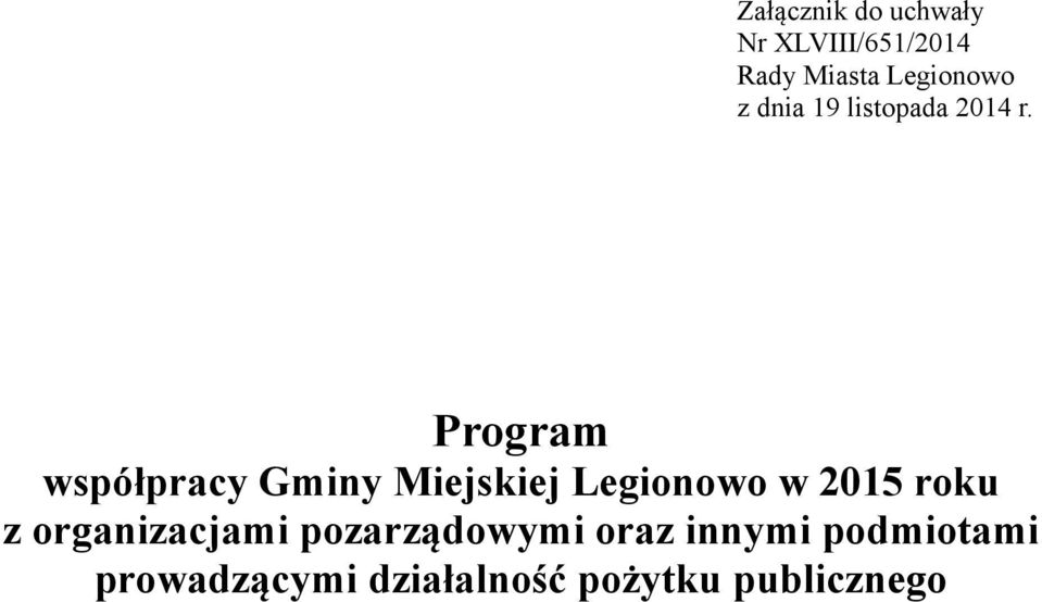 Program współpracy Gminy Miejskiej Legionowo w 2015 roku z