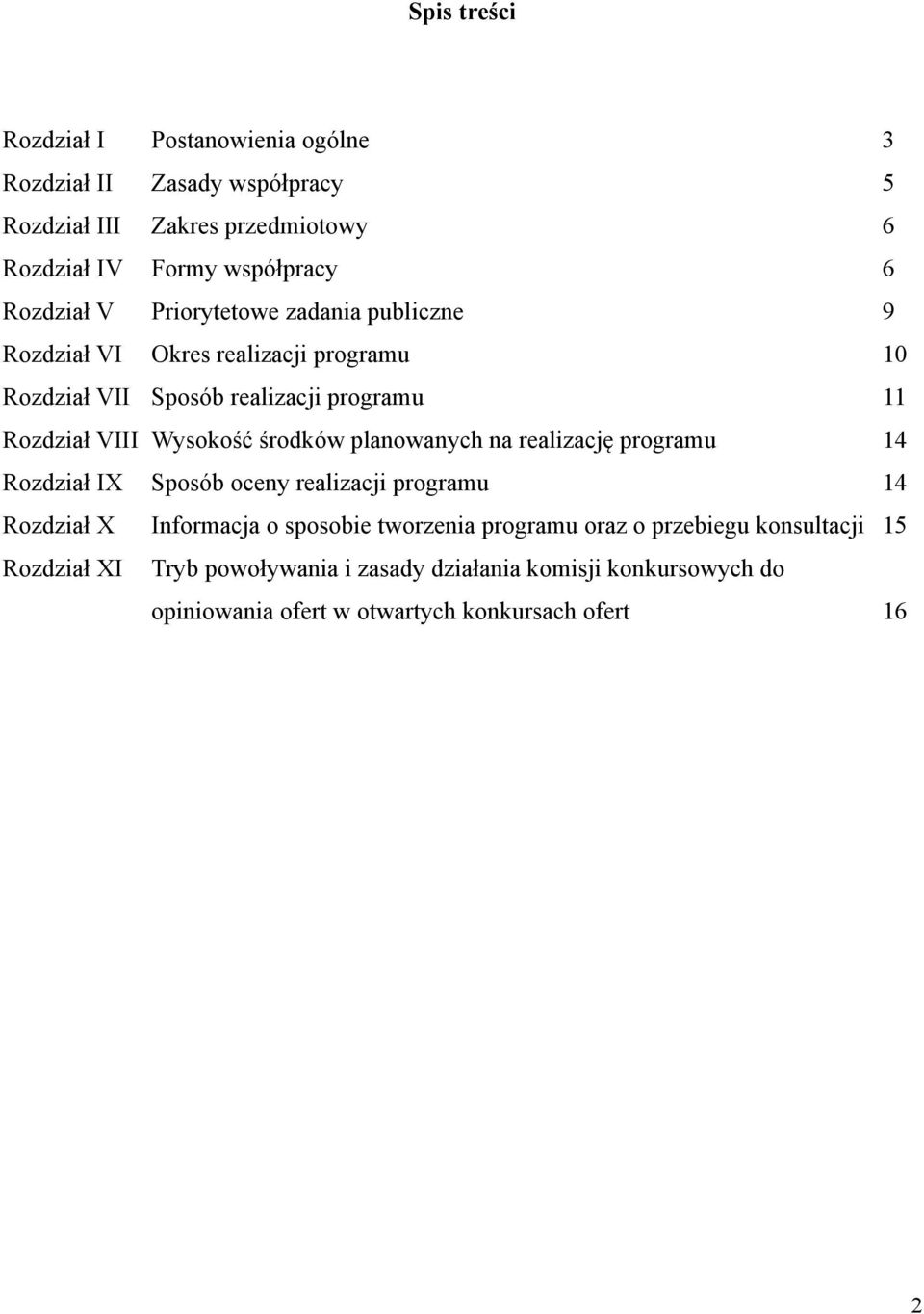 Wysokość środków planowanych na realizację programu 14 Rozdział IX Sposób oceny realizacji programu 14 Rozdział X Informacja o sposobie tworzenia