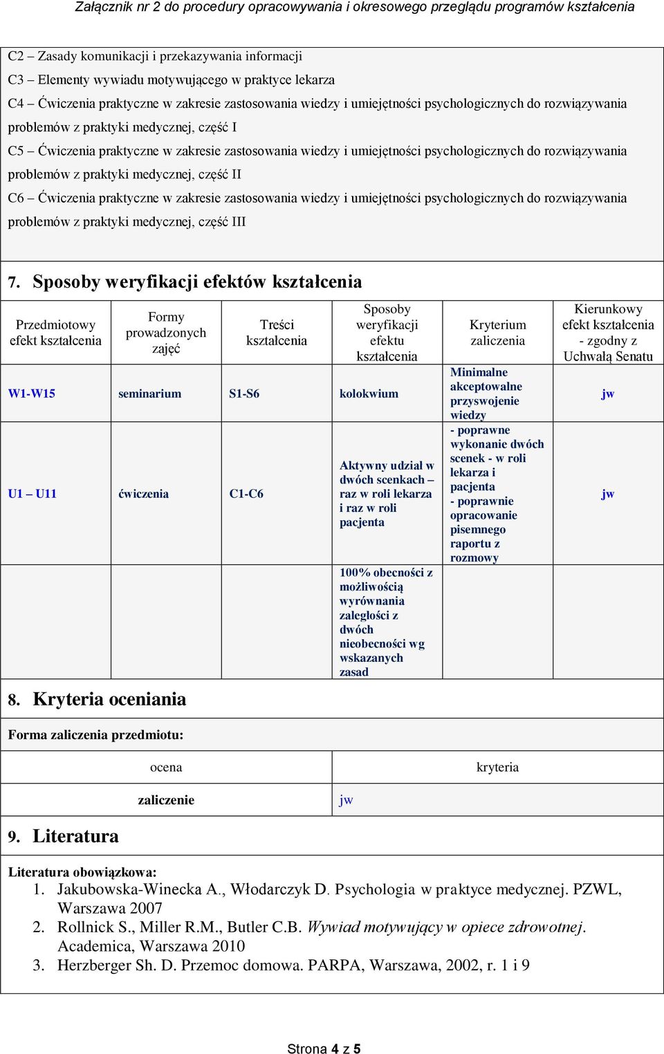 C6 Ćwiczenia praktyczne w zakresie zastosowania wiedzy i umiejętności psychologicznych do rozwiązywania problemów z praktyki medycznej, część III 7.