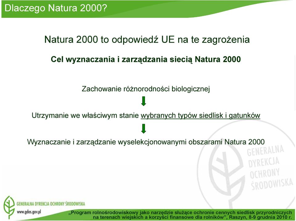 zarządzania siecią Natura 2000 Zachowanie różnorodności biologicznej