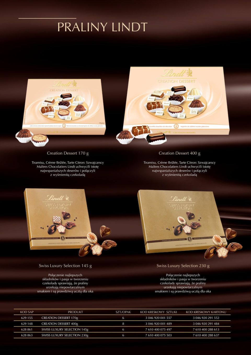 Połączenie najlepszych składników i pasja w tworzeniu czekolady sprawiają, że praliny urzekają niepowtarzalnym smakiem i są prawdziwą ucztą dla oka Swiss Luxury Selection 230 g Połączenie najlepszych