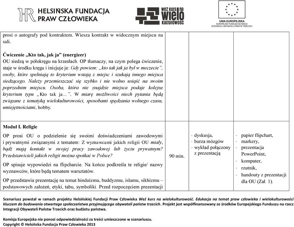 siedzącego. Należy przemieszczać się szybko i nie wolno usiąść na swoim poprzednim miejscu. Osoba, która nie znajdzie miejsca podaje kolejne kryterium typu Kto tak ja.