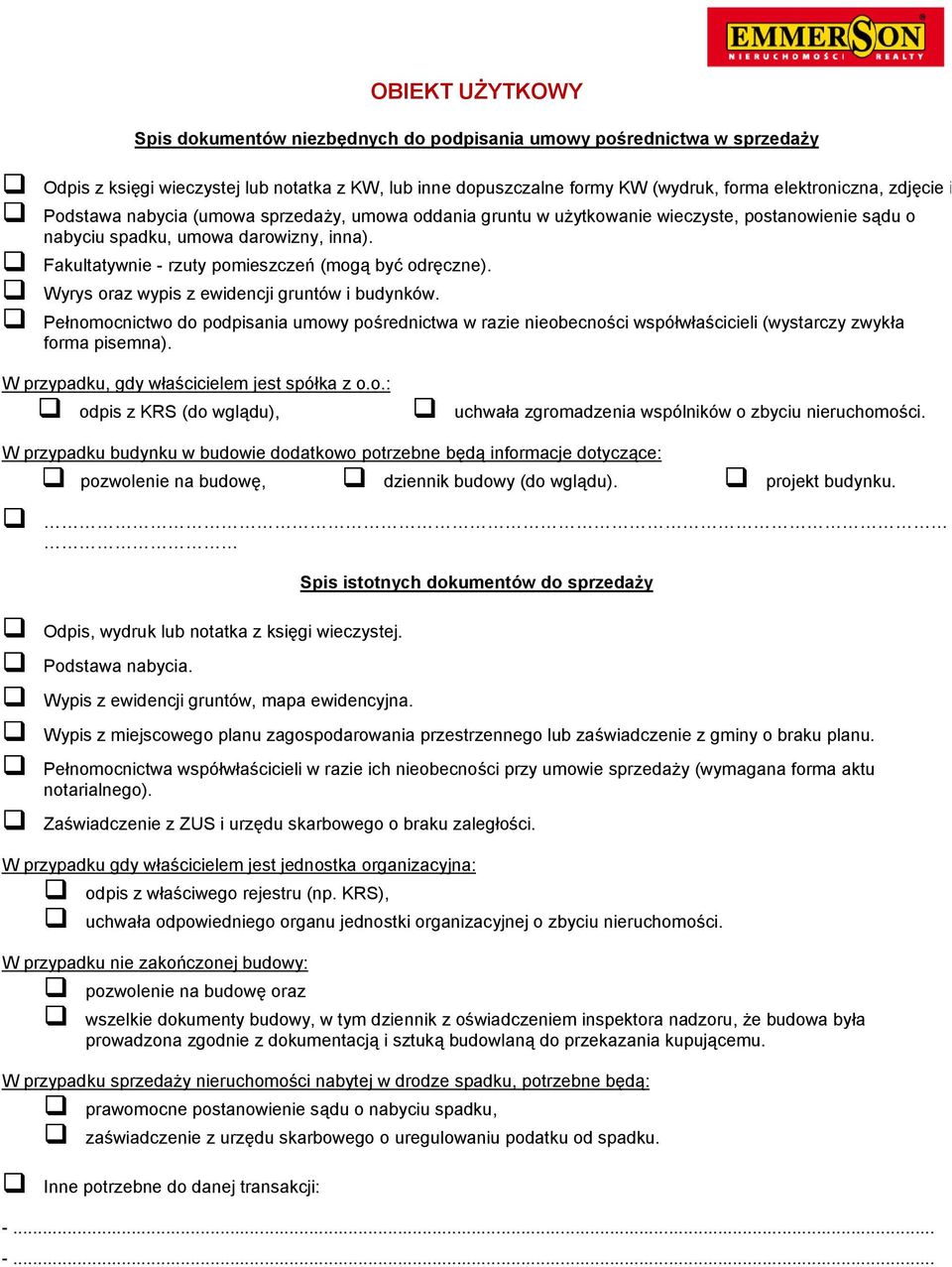 SPÓŁDZIELCZE WŁASNOŚCIOWE PRAWO DO LOKALU. Spis dokumentów niezbędnych do podpisania  umowy pośrednictwa w sprzedaży - PDF Free Download