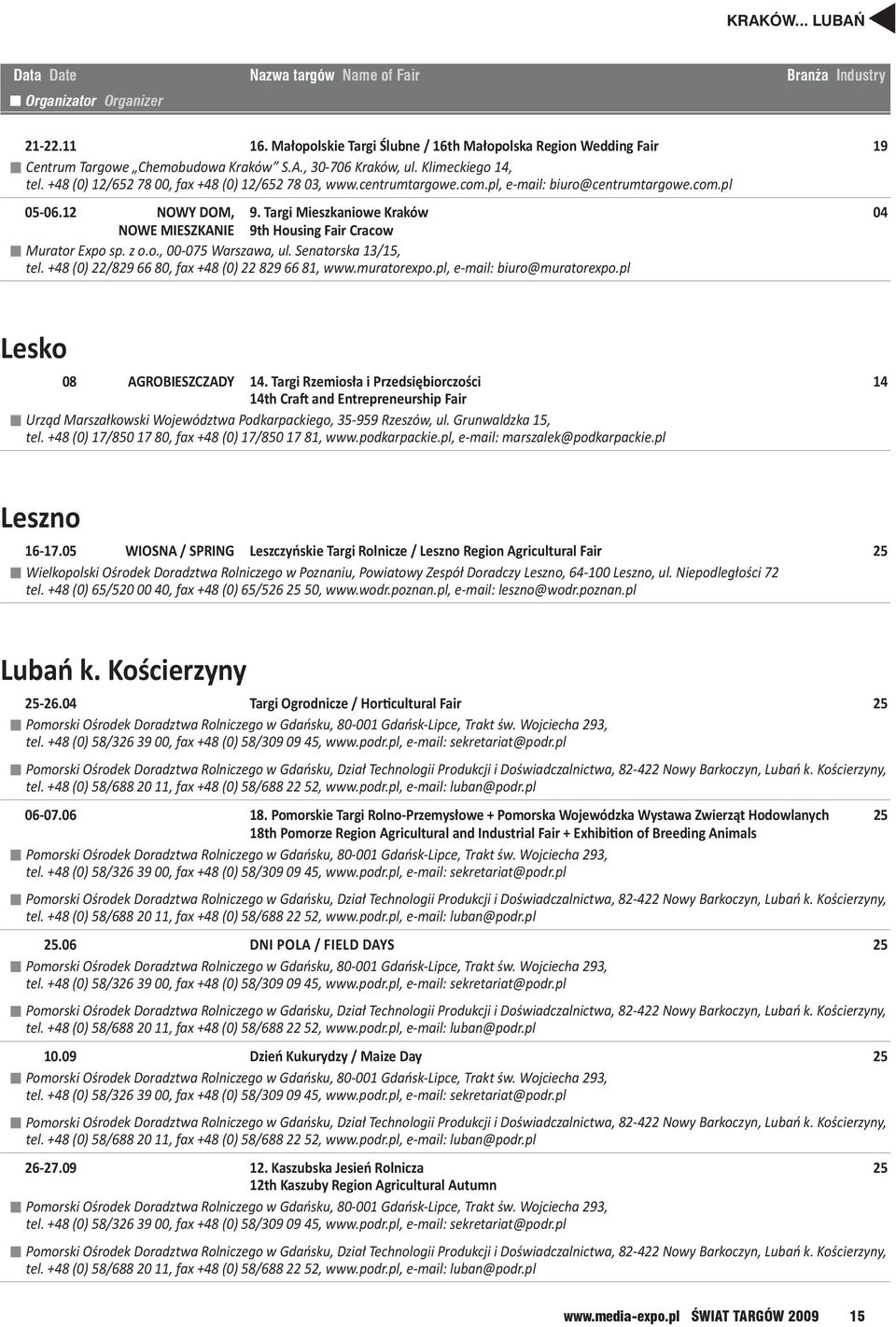 Targi Mieszkaniowe Kraków 04 NOWE MIESZKANIE 9th Housing Fair Cracow Murator Expo sp. z o.o., 00-075 Warszawa, ul. Senatorska 13/15, tel. +48 (0) 22/829 66 80, fax +48 (0) 22 829 66 81, www.