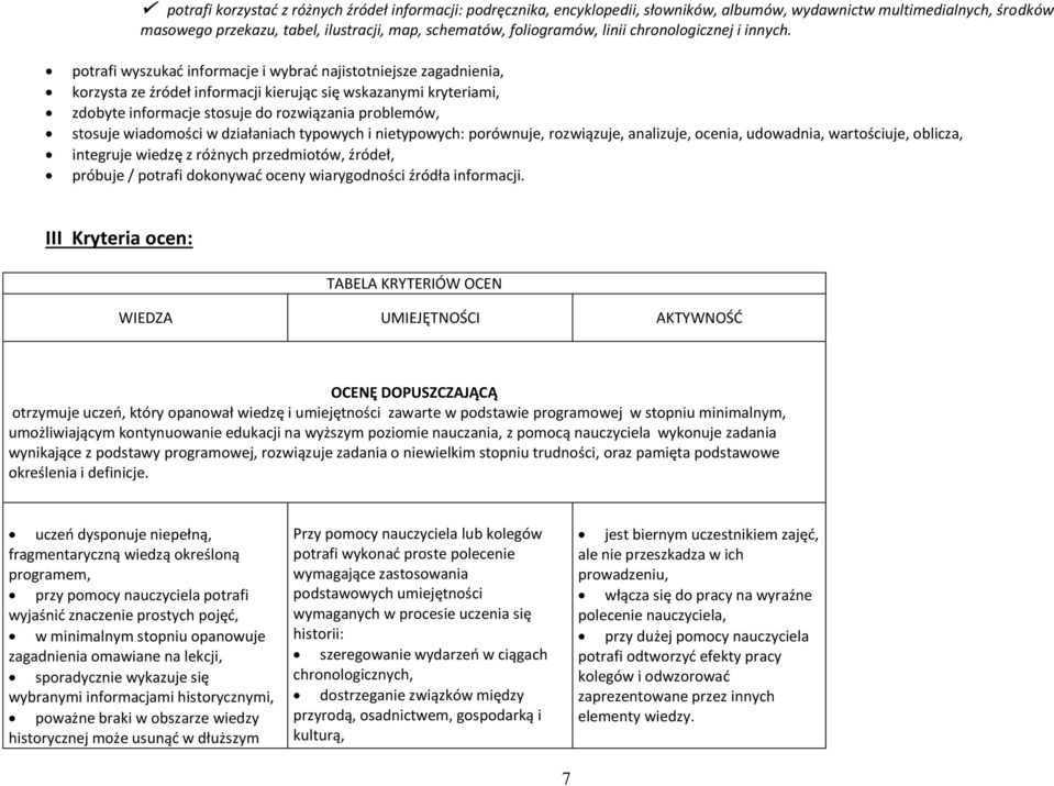 potrafi wyszukać informacje i wybrać najistotniejsze zagadnienia, korzysta ze źródeł informacji kierując się wskazanymi kryteriami, zdobyte informacje stosuje do rozwiązania problemów, stosuje