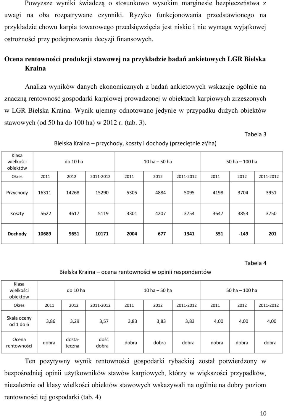 Ocena rentowności produkcji stawowej na przykładzie badań ankietowych LGR Bielska Kraina Analiza wyników danych ekonomicznych z badań ankietowych wskazuje ogólnie na znaczną rentowność gospodarki