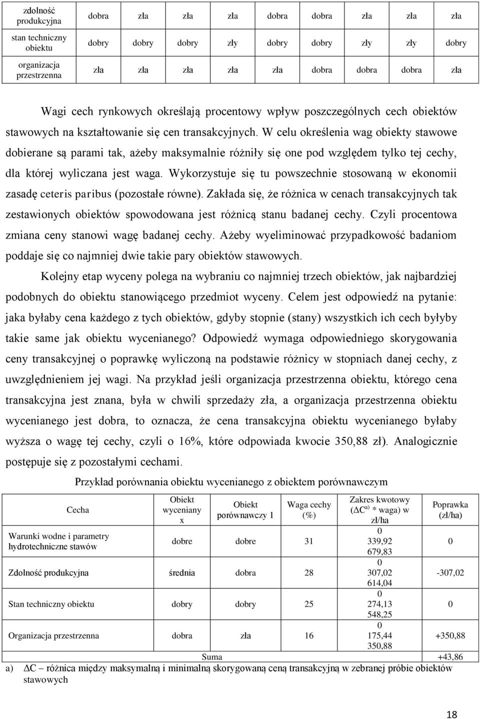 W celu określenia wag obiekty stawowe dobierane są parami tak, ażeby maksymalnie różniły się one pod względem tylko tej cechy, dla której wyliczana jest waga.