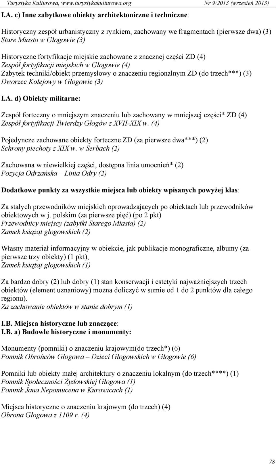 Kolejowy w Głogowie (3) I.A. d) Obiekty militarne: Zespół forteczny o mniejszym znaczeniu lub zachowany w mniejszej części* ZD (4) Zespół fortyfikacji Twierdzy Głogów z XVII-XIX w.
