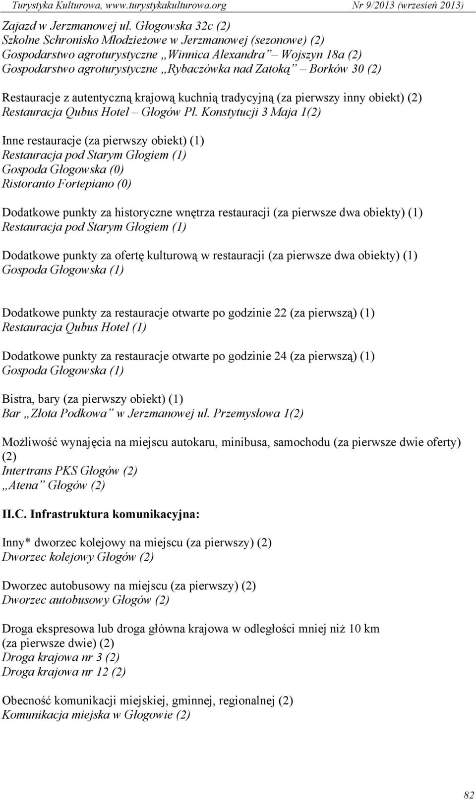 30 (2) Restauracje z autentyczną krajową kuchnią tradycyjną (za pierwszy inny obiekt) (2) Restauracja Qubus Hotel Głogów Pl.