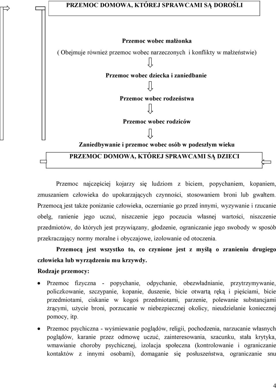 kopaniem, zmuszaniem człowieka do upokarzających czynności, stosowaniem broni lub gwałtem.