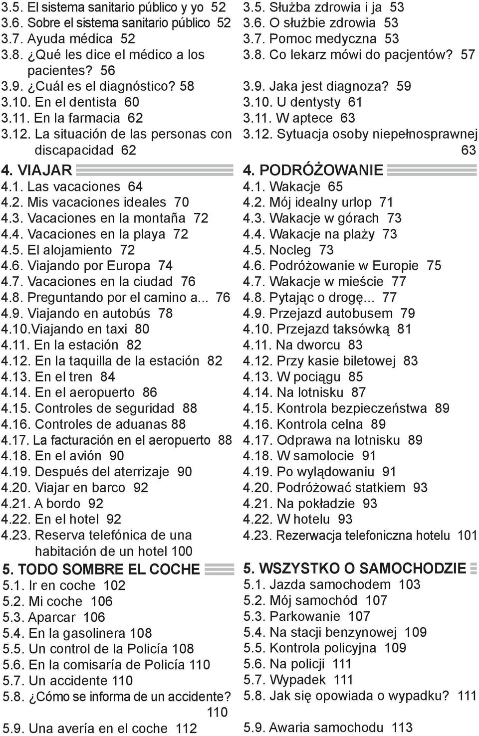 5. El alojamiento 72 4.6. Viajando por Europa 74 4.7. Vacaciones en la ciudad 76 4.8. Preguntando por el camino a... 76 4.9. Viajando en autobús 78 4.10.Viajando en taxi 80 4.11. En la estación 82 4.